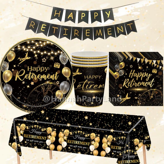 Banderole Vive La Retraite Noir Or + 12 Ballons + Ruban De Soie – Décoration Festive Parfaite Pour Fête De Départ à La Retraite