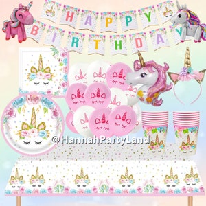 Unicorn Birthday Decorations, Unicorn Party Supplies,  Balloons Girls Children Party Tableware,  Plate Cup Tablecloth Banner Decor