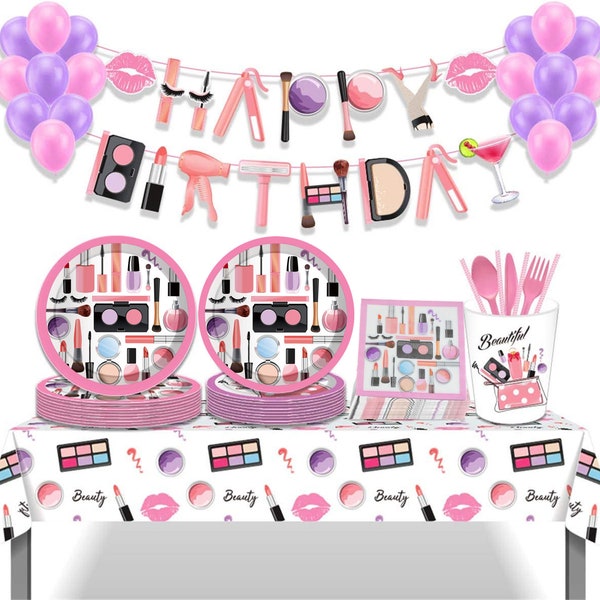 Makeup Themed Party Supplies Birthday Banner - Make Up Party Accessories Birthday Banner - Cosmetic Themed Birthday