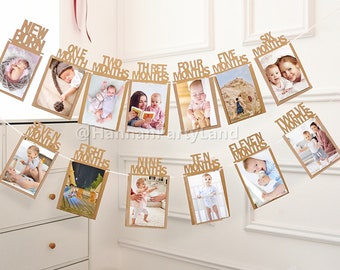 1st Birthday Baby Photo Banner Bunting Garland Photo Frame for Newborn to 12 Months Birthday Party Decorations Monthly Milestone Decor