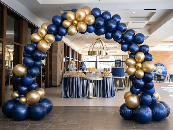 Navy Blue Balloon Garland | Chrome Navy Balloon Arch Kit | Gold