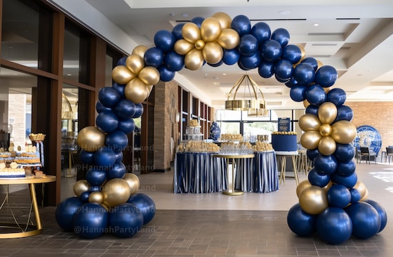 Navy Blue Balloon Garland | Chrome Navy Balloon Arch Kit | Gold
