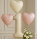 Pink Cream Heart Foil Balloons Giant Cream Number 1 Foil Balloons | 1st Birthday Party Decorations | Girl's First Birthday Decorations