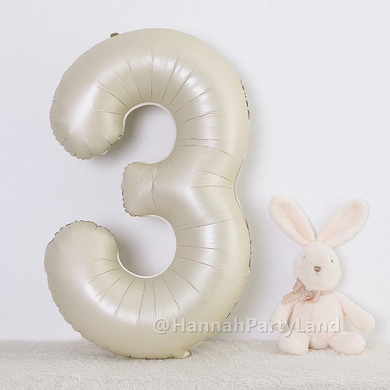 Cream Number Balloon, White Sand Number Helium or Air 40inch Balloon, Large Foil Balloon, 1st Kids Adult 18 30 Birthday Party Decorations Number 3