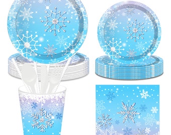 Snowflake Party Supplies Frozen Snow Birthday Party Winter Wonderland Party Tableware Plate Napkin Cup Table cloth Party Decorations