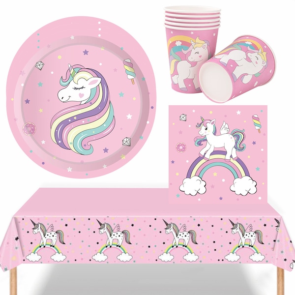 Unicorn Party Supplies Unicorn Theme Birthday Tableware Plate Cup Napkin Table Cloth Decorations