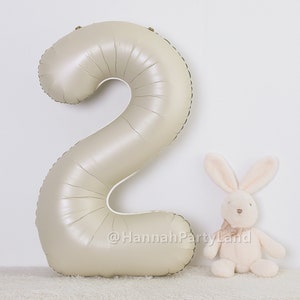 Cream Number Balloon, White Sand Number Helium or Air 40inch Balloon, Large Foil Balloon, 1st Kids Adult 18 30 Birthday Party Decorations Number 2
