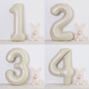 Cream Number Balloon, White Sand Number Helium or Air 40inch Balloon, Large Foil Balloon, 1st Kids Adult 18 30 Birthday Party Decorations image 1