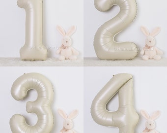 Cream Number Balloon, White Sand Number Helium or Air 40inch Balloon,  Large Foil Balloon, 1st Kids Adult 18 30 Birthday Party Decorations