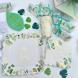 Baby Shower Party Supplies- Oh Baby Botanical Napkins Cup Plate Table Cover Eucalyptus Baby Shower Tableware Foliage Baby Shower Decorations