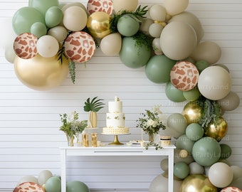 Jungle Balloon Garland Arch Kit, Sage Green Gold Balloon, Safari Birthday Party, Wild Baby Shower Decorations