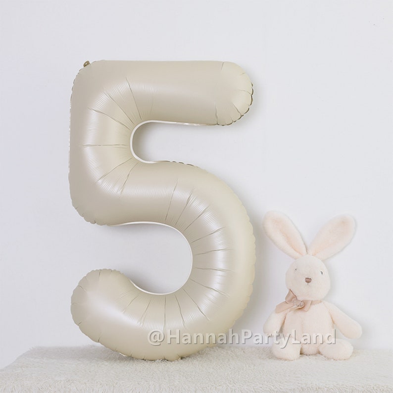 Cream Number Balloon, White Sand Number Helium or Air 40inch Balloon, Large Foil Balloon, 1st Kids Adult 18 30 Birthday Party Decorations Number 5