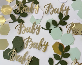 Baby Shower Confetti, Oh Baby Shower Confetti, New Mum Gold Confetti, Green Baby Shower Decorations