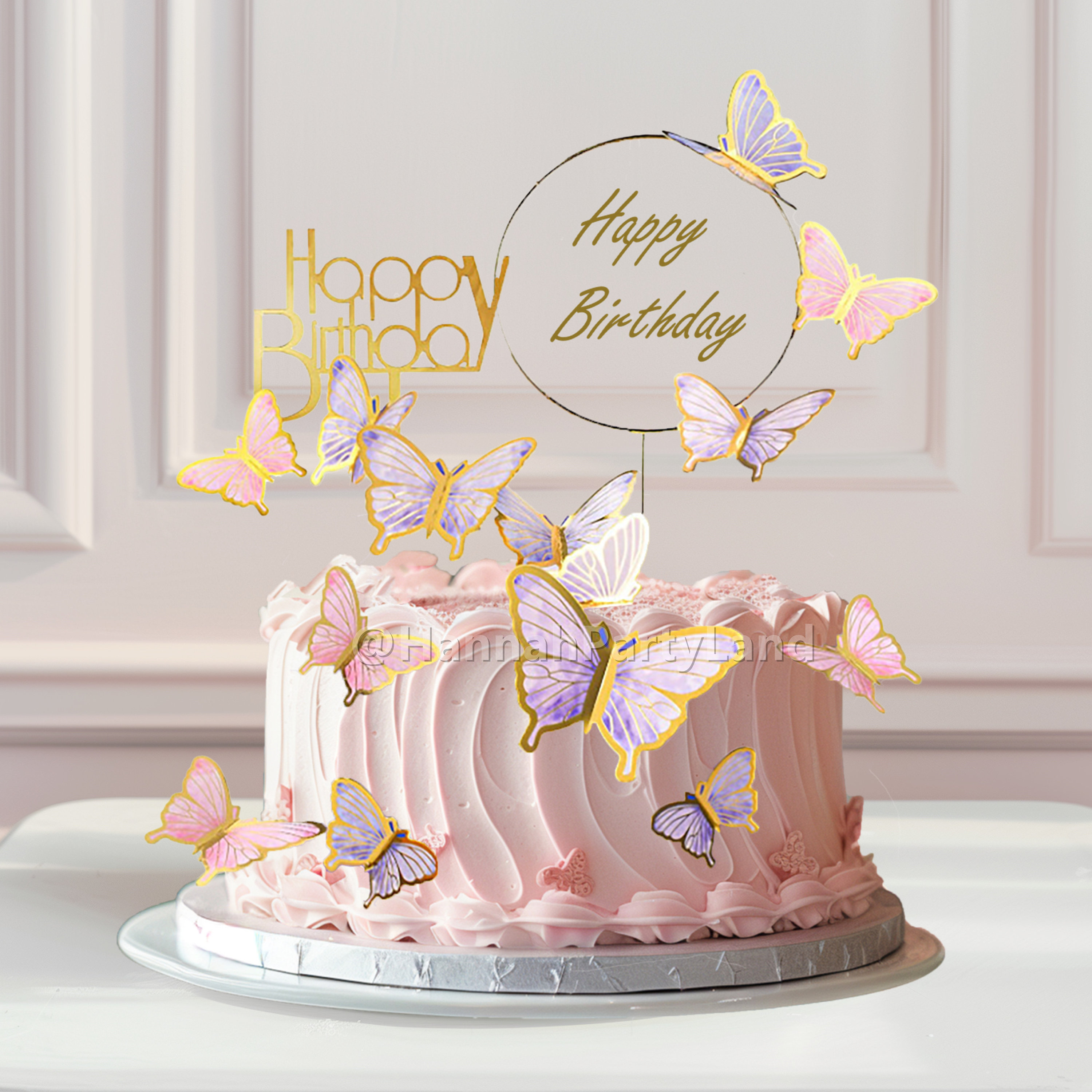 XIEMOMO 17-Piece Happy Birthday Cake Topper Set – 3D Butterflies, Bows & Acrylic Sign, Purple/Gold - View #9