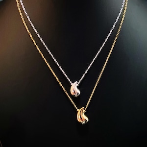 Water Drop Necklace Teardrop Necklace Sterling Silver 18K Gold Plated Water Drop Jewelry Chunky Teardrop Pendant Necklace Puffy Teardrop