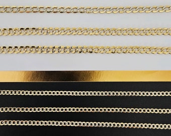 Cuban Link Chain Necklace 10K Yellow Gold Diamond Cut Cuban 3.5mm 4.7mm 5.4mm Thick Link Chain Real Gold Cuban Curb Chain Everyday Chaine