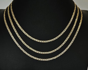 10K Flat Mariner Chain Necklace 3.3MM  Mariner Link Chain Necklace  Real 10k Gold  Two Tone Chain Necklaces everydaywear jewelry