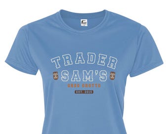 Grog Grotto de Trader Sam - Camiseta azul deportiva de mujer con tejido transpirable inspirada en Disney - Bar Tiki de resort polinesio
