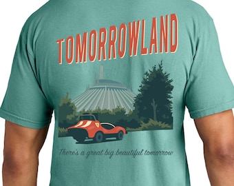 Tomorrowland - Camiseta unisex de algodón grueso con colores claros y cómodos - Camiseta inspirada en los parques de Disney - Magic Kingdom Space Mountain Speedway