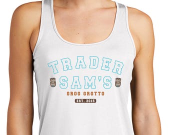 Trader Sam's Grog Grotto - Camiseta deportiva con espalda nadadora inspirada en Disney que absorbe la humedad para mujer - Polynesian Resort Tiki Bar
