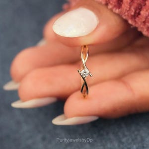 14k yellow Gold Celtic Style Solitaire Moissanite Diamond Engagement Ring, Dainty Minimalist Ring Gold Stacking Ring Promise Ring For Her