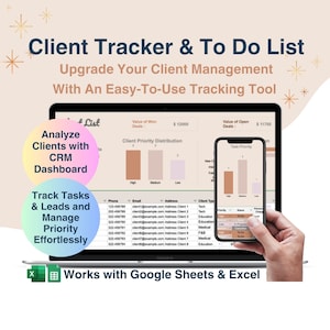 Client Tracker Spreadsheet for Google Sheets and Excel, Small Business Planner, Task Tracker, Client List, CRM Dashboard, Lead Tracker