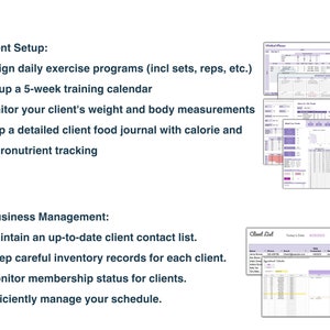 Modèle d'entraîneur personnel, suivi des clients, plan d'entraînement imprimable, suivi de la perte de poids et de l'exercice pour instructeur de fitness, coach en bien-être image 3
