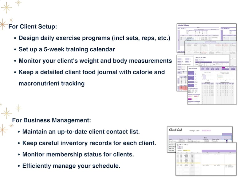 Modèle d'entraîneur personnel, suivi des clients, plan d'entraînement imprimable, suivi de la perte de poids et de l'exercice pour instructeur de fitness, coach en bien-être image 3