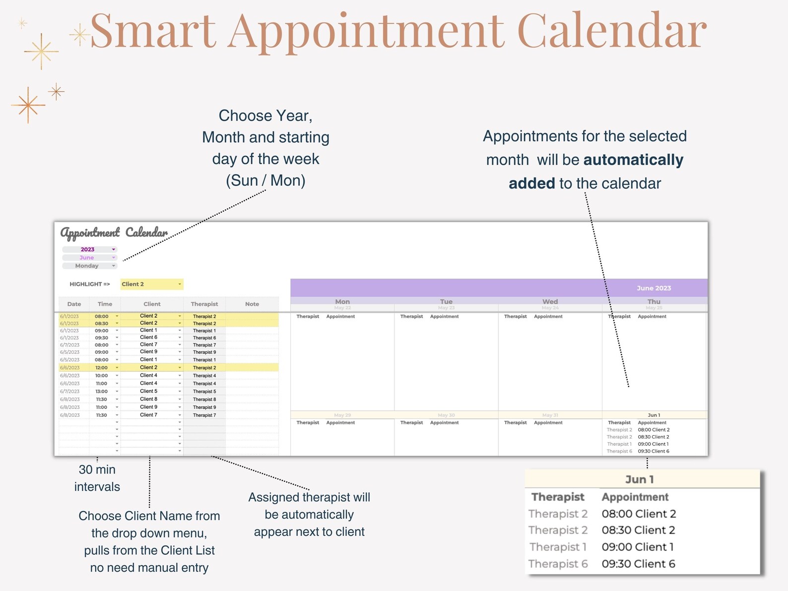 Therapist Client Tracker Scheduling Spreadsheet Google Sheets ...