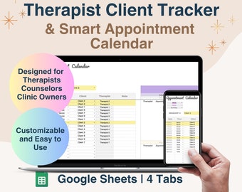 Therapeut Klient Tracker Scheduling Tabelle Google Sheets, Ratgeber tägliche Terminplaner Vorlage, Kundenliste, Therapeuten Planer