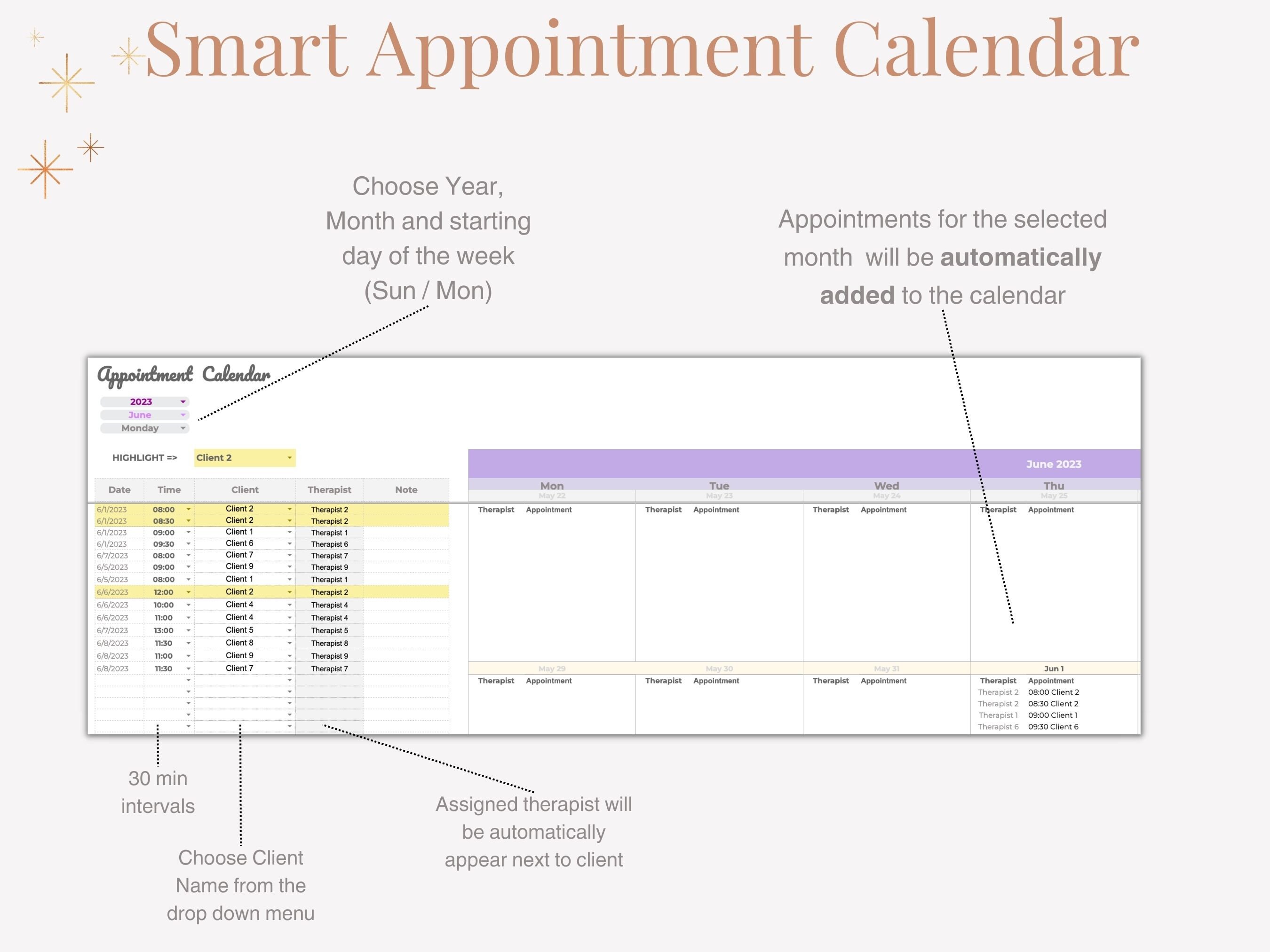 Therapist Client Tracker Scheduling Spreadsheet Google Sheets - Etsy