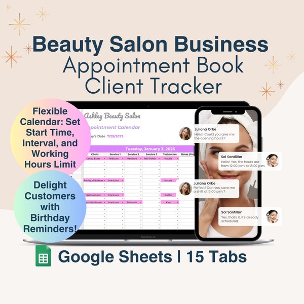 Appointment Schedule with Client Record Book Spreadsheet Template, Appointment Book, Small Business, Nail Salon, Lash Tech, Hair Stylist