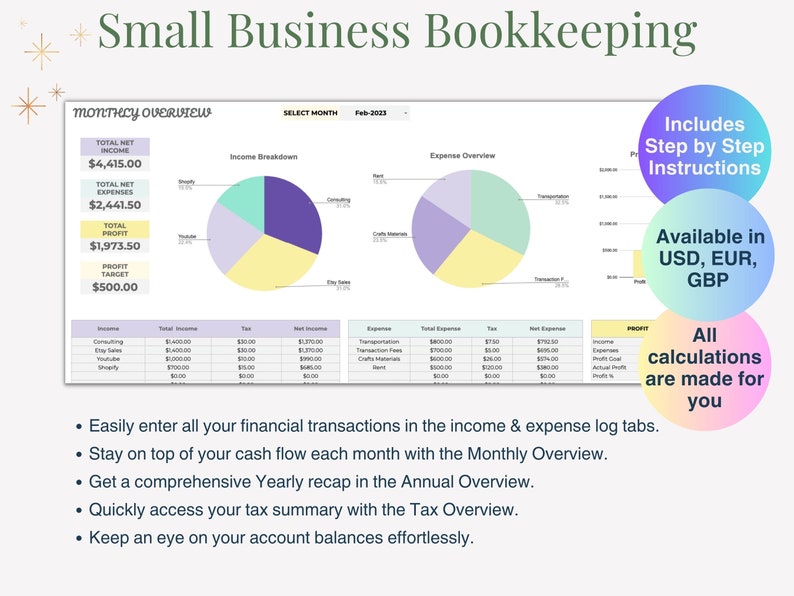 Easy Bookkeeping Spreadsheet Template, Digital Income Expense Tracker ...