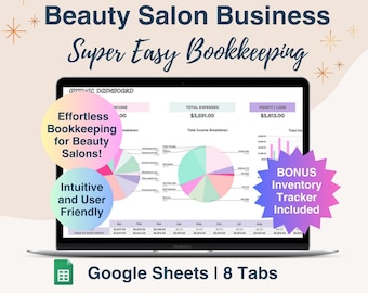 Beauty Salon Bookkeeping Spreadsheet Google Sheets Template Simple Income Tracker Expense Tracker Log for Nail Hair Salon Lash Tech Business