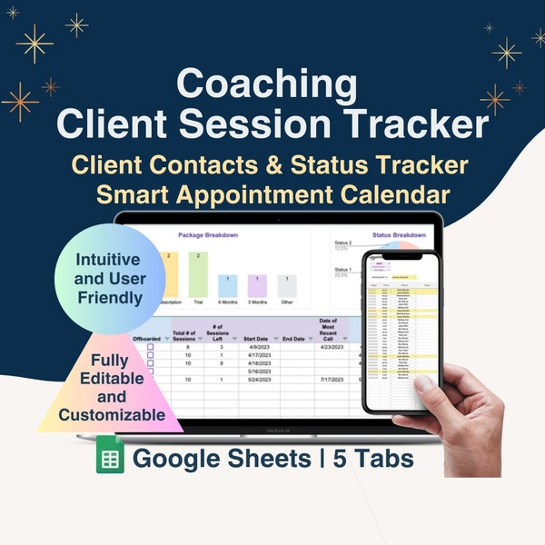 Coaching Template Client Session Tracker, Scheduling Spreadsheet, Client Recorder, Coach Planner, Counselor Session Organizer, CRM Manager