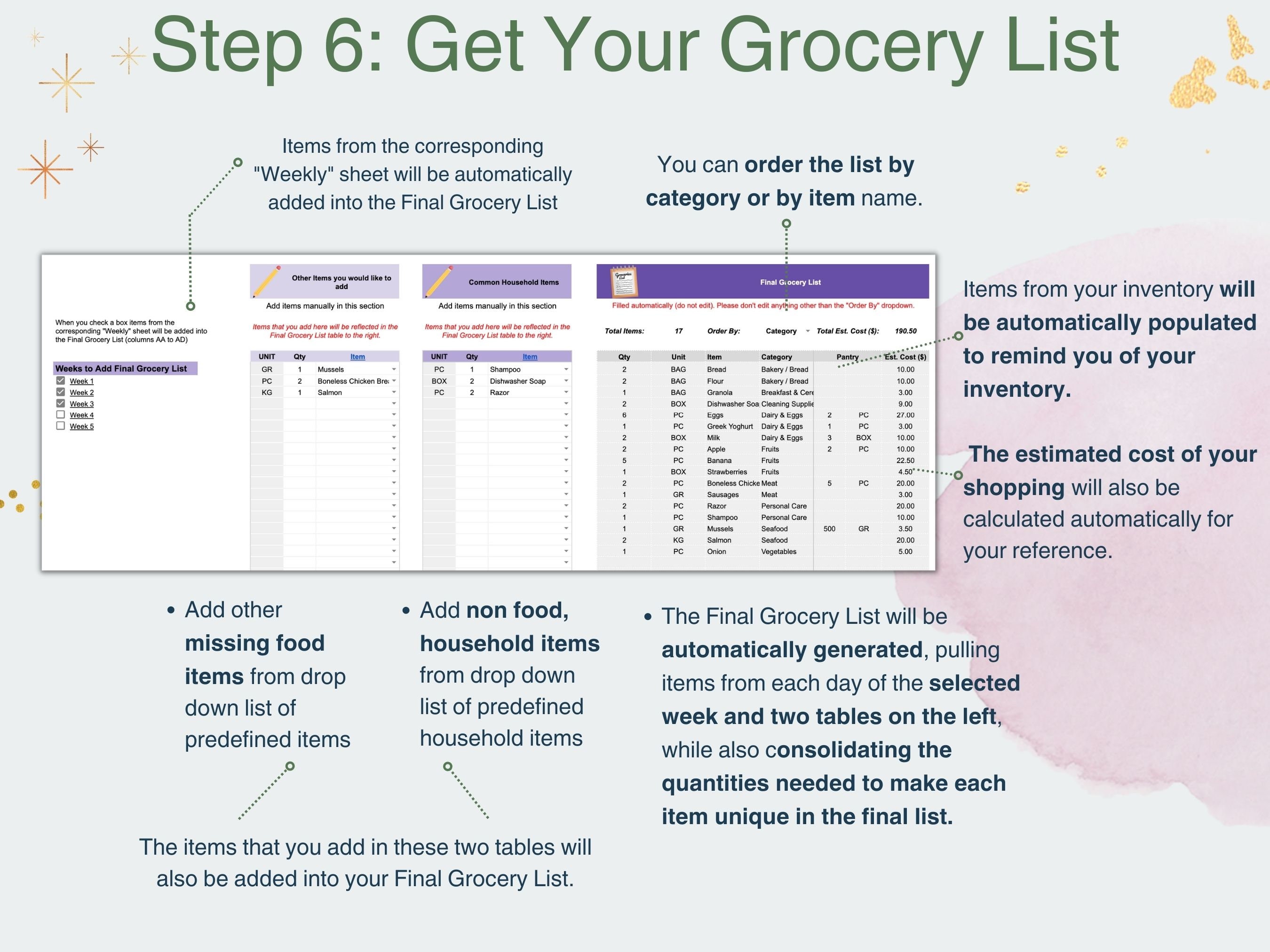 Prep Log Monthly Meal Planner Spreadsheet Google Sheets, Automatic Shopping List ...