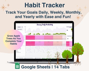 Habit Tracker Google Sheets Template: Daily, Weekly, Monthly Planner (Digital Download)