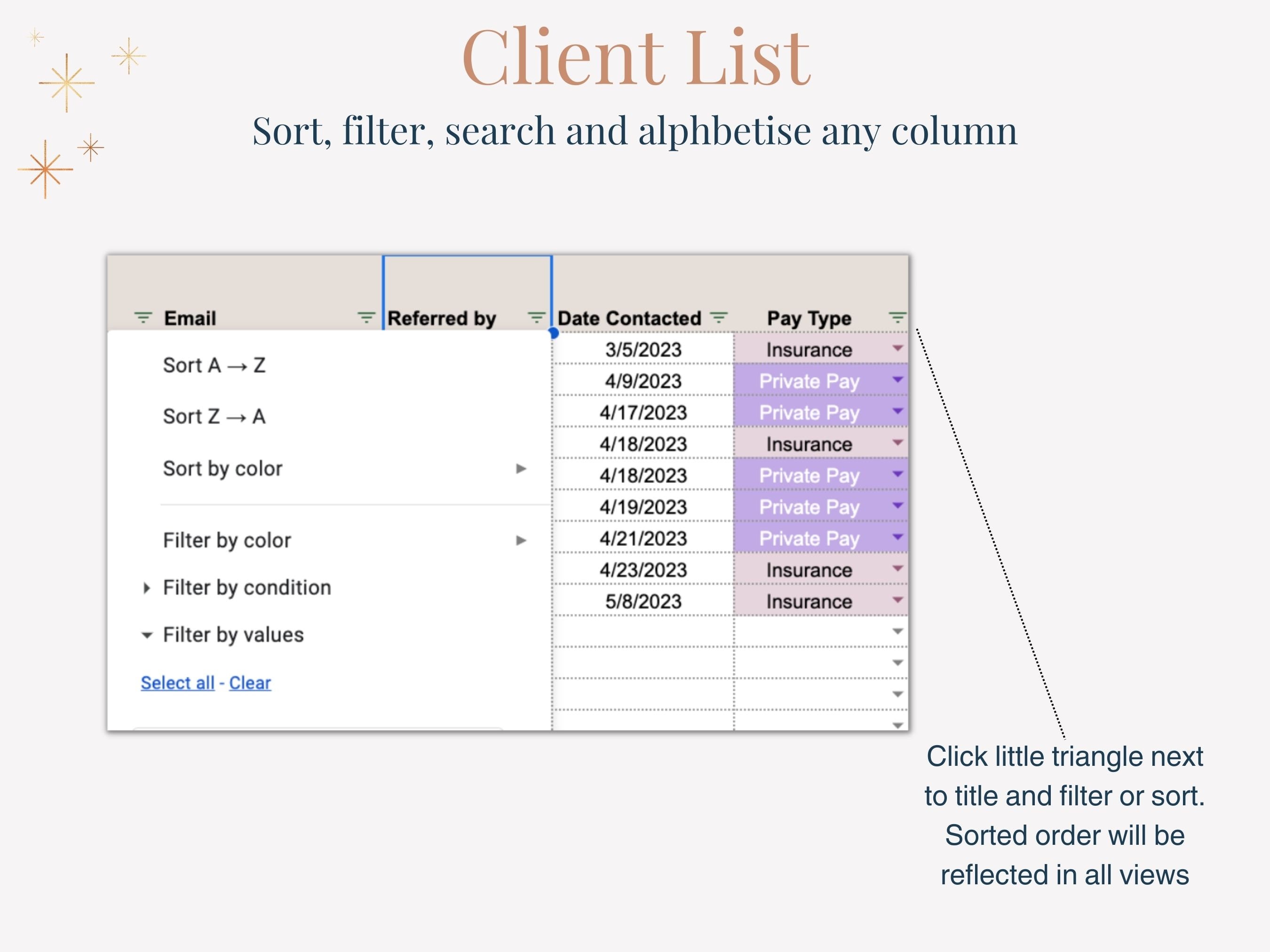 Therapist Client Tracker Scheduling Spreadsheet Google Sheets ...