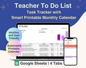 Teacher To Do List, Monthly Calendar, Digital Planner Google Sheets, Academic Planning, Online Task Tracking