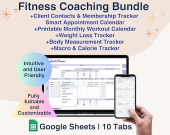 Personal Trainer Vorlage, Kunden Tracker, Trainingsplan, Gewichtsabnahme und Übungstracker für Fitness Instruktoren, Wellness Coaches