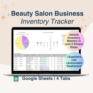 Beauty Business Inventory Tracker Google Sheets Template for Hair Stylist, Nail Salons, Beauty Clinics, Beauticians, Nail Artists