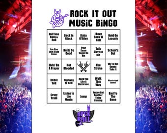 Juego de bingo de música rock con lista de reproducción de Spotify®, 30 cartones