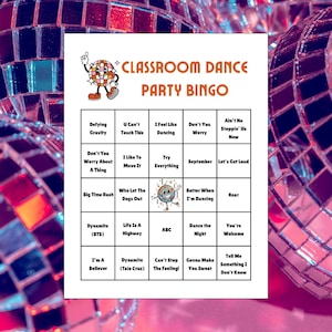 Classroom Dance Party Music Bingo with 36 Fun Songs, Spotify® Playlist, Song Cards & 25 Bingo Cards Included, Kid Birthday Party Music Bingo