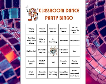 Classroom Dance Party Music Bingo, Spotify® Playlist, 36 Fun Songs, 25 Cards
