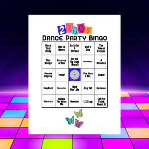 2000s Dance Party Music Bingo with 45 Songs, Spotify® Playlist, Song Cards & 30 Bingo Cards Included