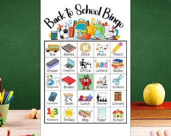 Back to School Bingo Game, 30 5" x 7" Cards with Pictures and Words
