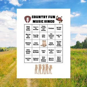 Bingo country amusant avec liste de lecture Spotify®, cartes de chansons et 30 cartes de bingo incluses, bingo en soirée, jeu de bingo festif, bingo imprimable