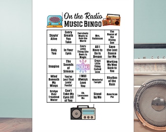On the Radio Music Bingo, The Most-Played Songs on the Radio, Spotify® Playlist, 60 Song Cards & 30 Bingo Cards Included