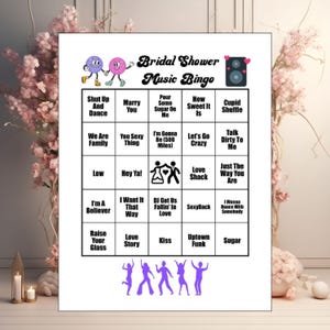 Bingo musical para despedida de soltera con 45 divertidas canciones para la recepción de bodas, lista de reproducción de Spotify®, tarjetas de canciones y 30 tarjetas de bingo incluidas, juego de bingo para despedida de soltera