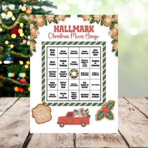 Hallmark kerstfilmbingo, 20 unieke kaarten, kerstfilmbingo, Hallmark bingokaart, Hallmark Movie Bingo, Hallmark Christmas Bingo